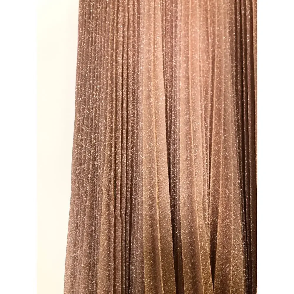 Mac Duggal 30750 Dress Shimmering 3/4 Sleeve Pleated A-Line Midi Rose Gold NWT 0